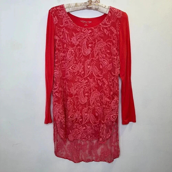Soft Surroundings ADELE Embroidered Silk Overlay Tunic Top Poppy Pink Size Small - Picture 1 of 4